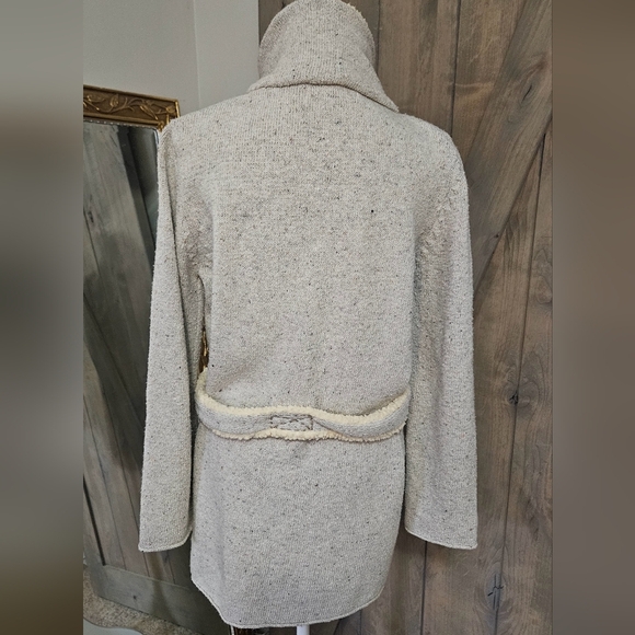 MARTINEZ Cotton blend Sweater jacket marbled grey with sherpa collar. Size S/M - Picture 10 of 15